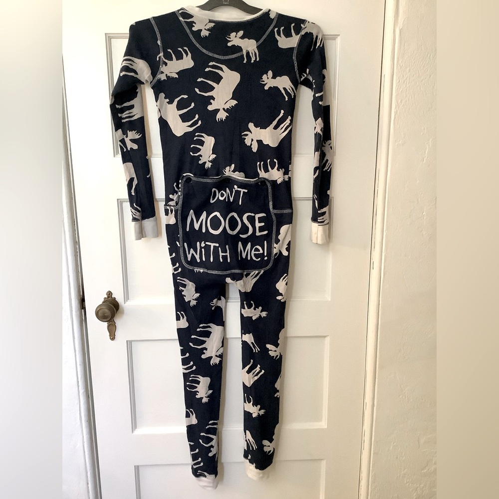 Lazy One Unisex “Don’t Moose With Me”Flapjack One Piece Pajamas Moose Print Sz10
